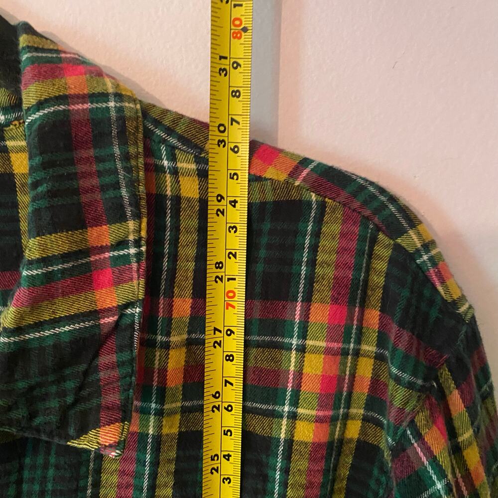 Savage X Fenty Distressed Flannel Shirt Green Pink Sleep Top Women's size Large - Picture 8 of 10